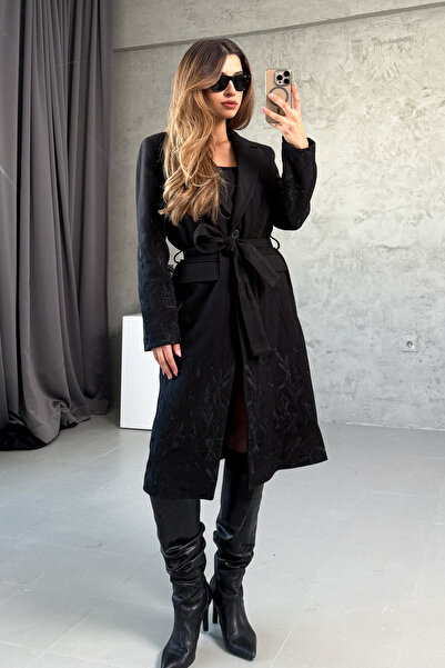 ModaPlaza Women's Embroidered Long Cashmere Coat 99695