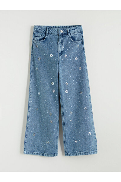 LC Waikiki Blue Wideleg Stone Girls' Jean Pants