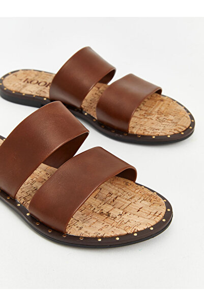 LC Waikiki Brown Double Striped Women's Slippers