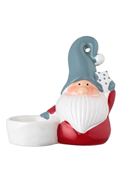 OEM Ceramic Christmas lantern - Santa Claus figurine with grey hat, white star, tealight holder 11x6x11