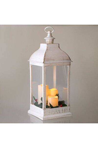 OEM Decorative Christmas Lantern White Gold Brushed with LED Candles 24x24x61cm