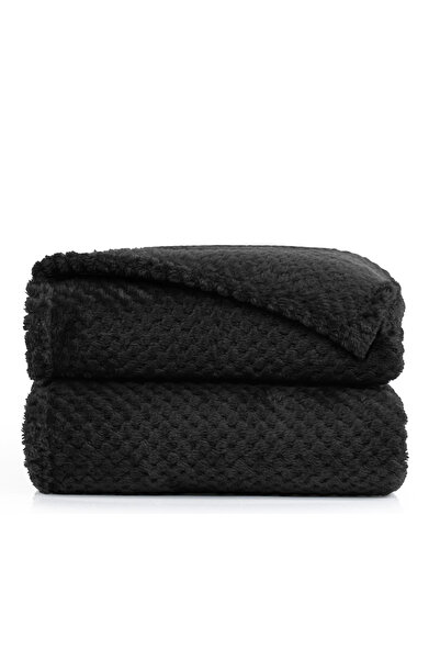 Deco King Patura in stil modern cu model jacquard in relief, Henry, 240 g/m2, 170x210 cm, negru