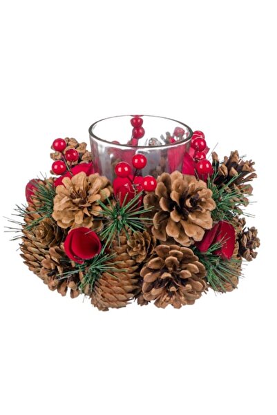 OEM Lumânare decorativă de Crăciun - coroană de pin cu conuri Ø18x11.5cm