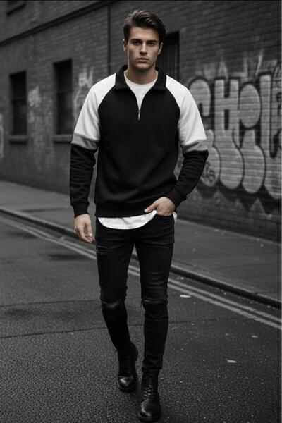 Oksit Wesst Three Thread Sh Fleece-Lined Half Zipper Collar Men's Sweatshirt