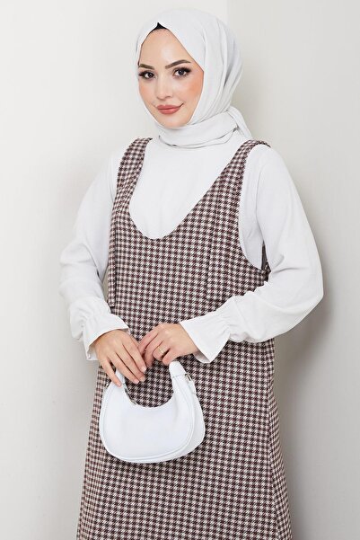 hafsamina Goose Feet Pattern Gilet Dress Brown Hm2865