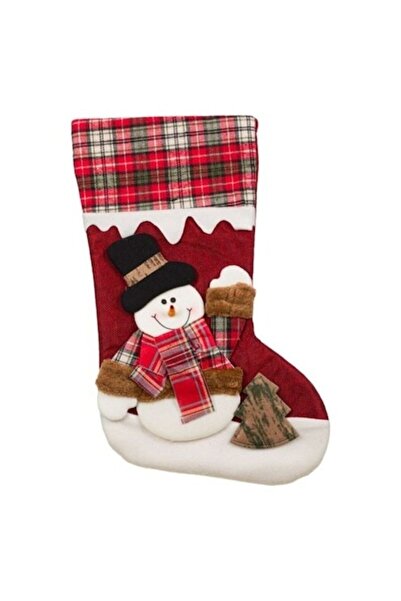OEM Șosetă decorativă de Crăciun, roșie, om de zăpadă, 45 cm, DCJ321