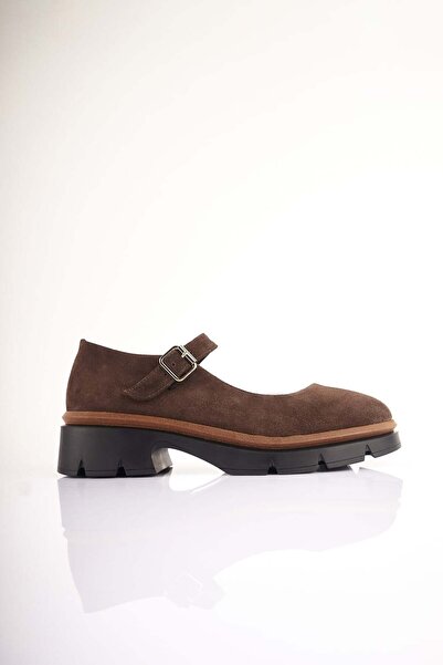 SU SHOE BOUTIQUE NO48 Kahve Hakiki Süet Deri Mary Jane Ayakkabı