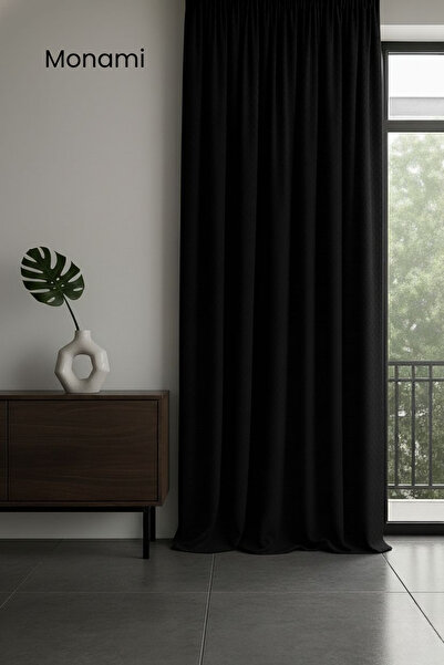 Monami Luxury First-Class Honeycomb Velvet Textured Black Island Floor Curtain