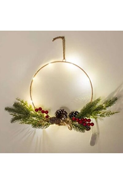 OEM Decorațiune de Crăciun, coroană de ușă cu inel metalic și luminițe, 30 cm