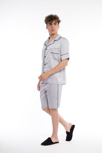 OEM Men's Summer Satin Silk Pajamas - Gray