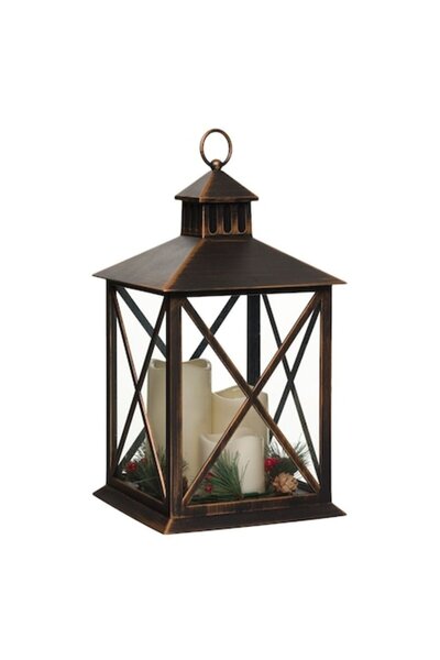 OEM Felinar decorativ de Crăciun cu 3 lumânări LED bronz 22x22x37 cm