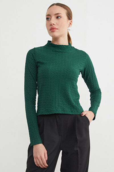 Fulla Moda Mock Neck Wrinkled Fabric Blouse