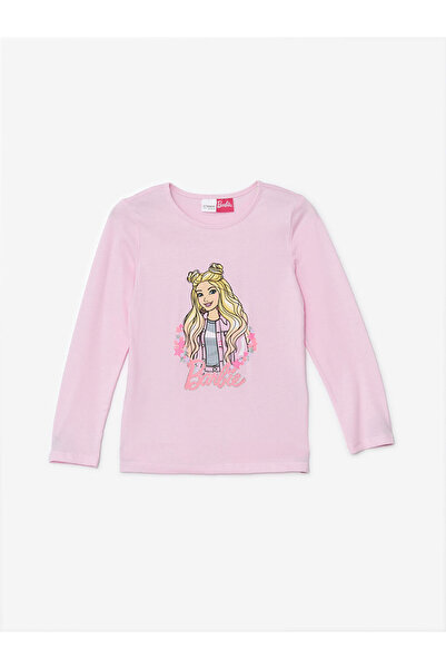 LC Waikiki Pink Crew Neck Printed Long Sleeve Girls Pajama Set