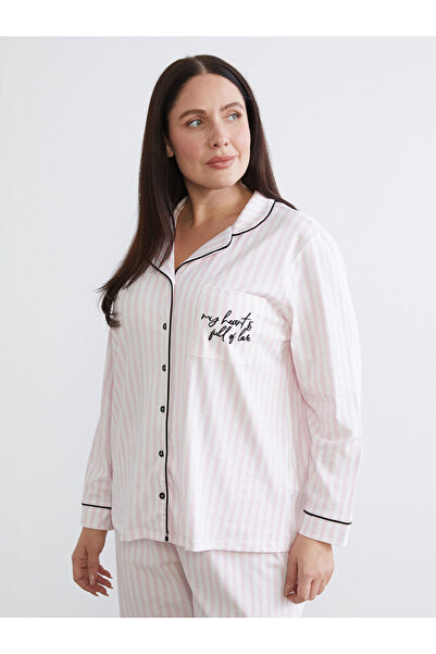 LC Waikiki Σετ γυναικείες πιτζάμες με κέντημα LCW DREAM Ecru Plus Size