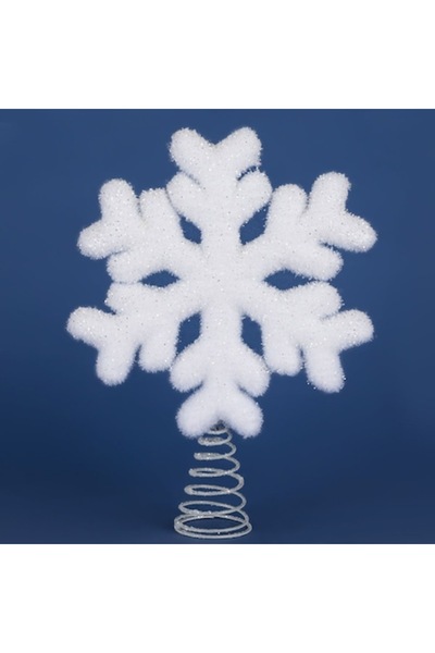 OEM Stea pentru brad de Crăciun din spumă, albă cu sclipici argintiu, 23 cm