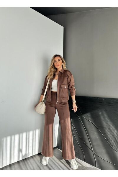 EGZOTİK ASORTİK Brown Zippered Suede Sports Jacket