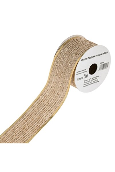 OEM Panglică decorativă de Crăciun, 5 m, dungi cu sclipici auriu, 48 mm