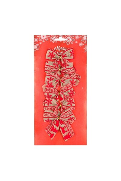 OEM Funde decorative de Crăciun, model tartan, bej cu detalii roșii, set de 6...