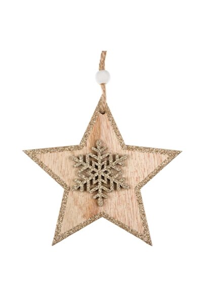 OEM Ornament de Crăciun stea din lemn, sclipici bej, 11 cm