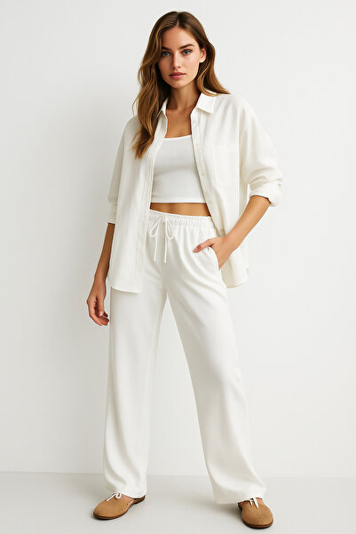 Rich Women's White High Waist Elastic Wide Leg Trousers-Multicolour 15