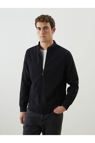 LC Waikiki Black Mock Neck Men's Zippered Sweatshirt
