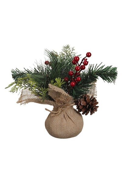 OEM Decorațiune de Crăciun, crengi, conuri, fructe roșii, bej, 10x25cm