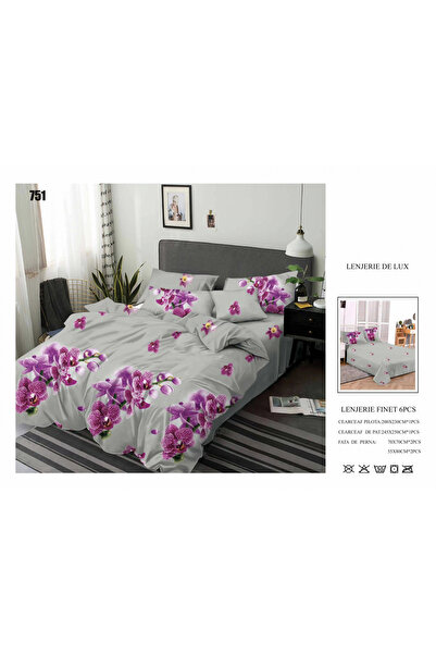 FIONNA.RO Lenjerii De Pat Din Finet 6 Piese - Gri Orhidee