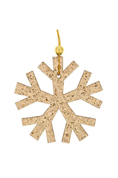 OEM Ornament de Crăciun din lemn - Fulg de zăpadă, bej cu sclipici, 7x7 cm