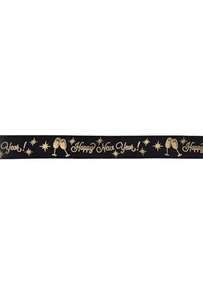 OEM Black and Gold "Happy New Year" Decorative Christmas Tree Ribbon 5m x 15mm