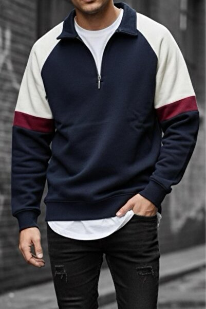 Oksit Wesst Three Thread Sh Fleece-Lined Half Zipper Collar Men's Sweatshirt