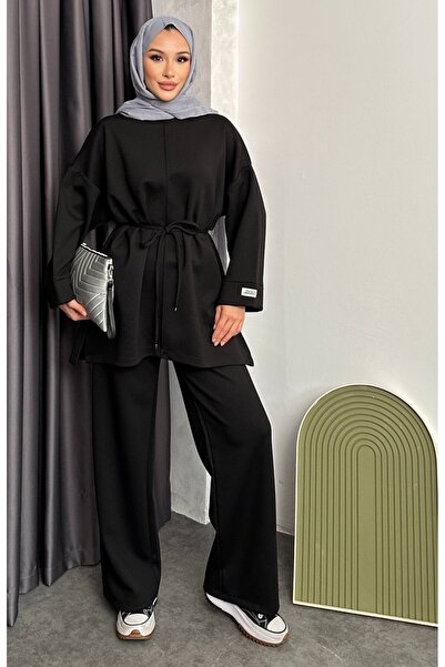 Mikxim Tunic Pants Set with Front Tassel Detail and Belt