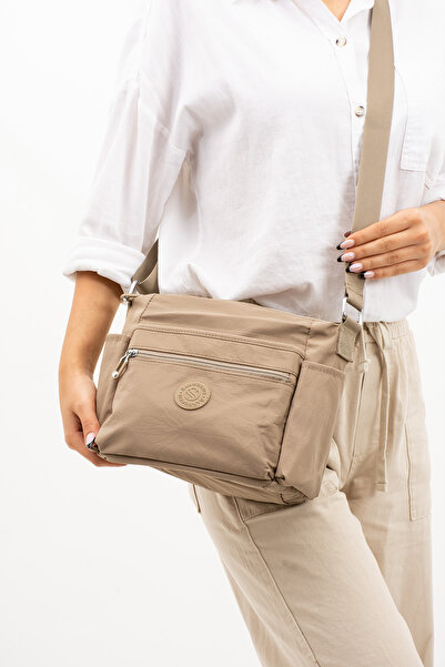 Sanmorris حقيبة كتف نسائية متعددة الأقسام مقاومة للماء من القماش المجعد قابلة للتعديل بحزام متقاطع 4007