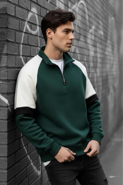 Oksit Wesst Three Thread Sh Fleece-Lined Half Zipper Collar Men's Sweatshirt