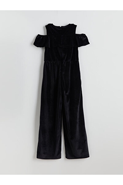 LC Waikiki Black Ruffle Detailed Sparkly Girl's Jumpsuit
