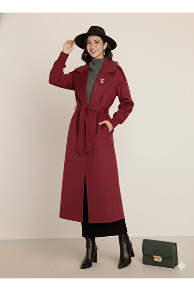 cemo Kadın Siyah Kaşe Uzun Kaban Maksi Boy Palto Geniş Yakalı Düz Kesim Kışlık