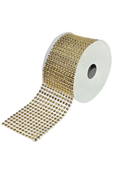 OEM Panglică decorativă de Crăciun bej șampanie cu strasuri - 4m x 60mm