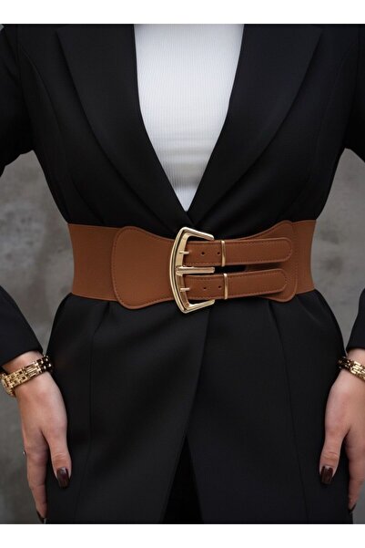 MODAM HİFA Gold Buckle Elastic Women's Belt Dress Belt Waist Belt Body Belt