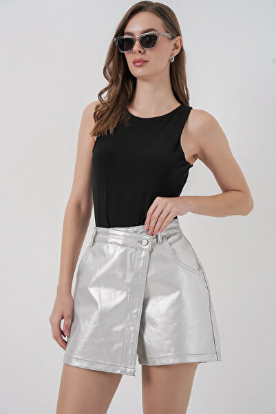 Bigdart Women's Shiny Shorts Skirt 8044 - Silver