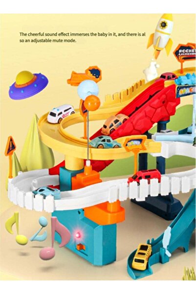 littlerock Dinosaur Space Track Toy Car Ramp Play Set with 4 Mini Racer Cars