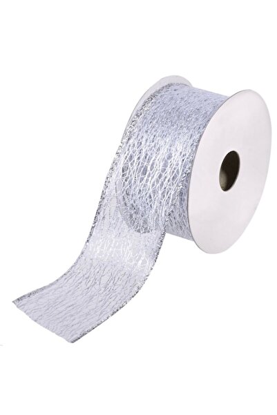 OEM Panglică decorativă de Crăciun din plasă argintie - 5m x 38mm