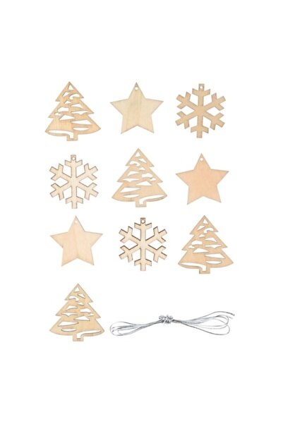 OEM Christmas Decorations Set, Wood, Trees and Snowflakes, , 3.5cm, 10 Pieces