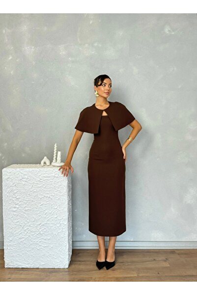 Nesil Strapless Long Length Evening Stylish Special Occasion Women's Regina Dress with Cape