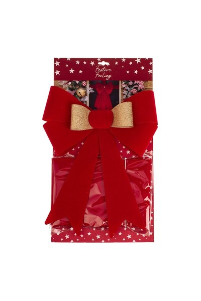 OEM Set de decorațiuni de Crăciun pentru ușă - fundă dublă din catifea roșie și panglici