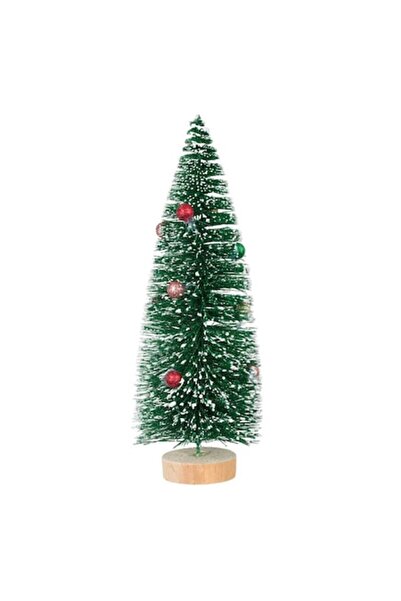OEM Brad de Crăciun decorativ verde ca zăpada cu globuri sclipitoare, 25 cm