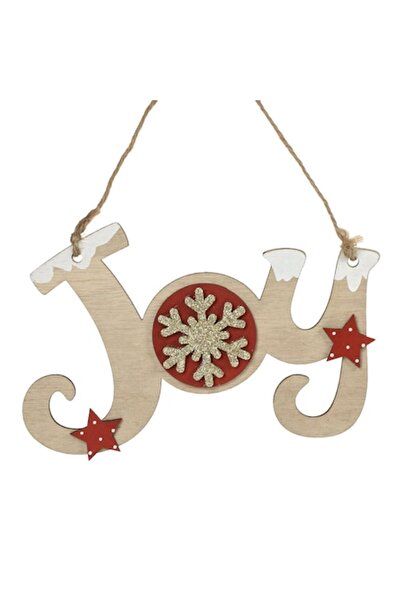 OEM Semn decorativ de Crăciun din lemn, 19 cm, cu steluțe roșii și sclipici b...