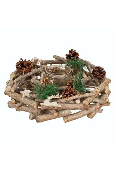 OEM Decoratiune de Craciun, Suport, Lemn, Lumanare, Pastila, Decorat, Conuri,...