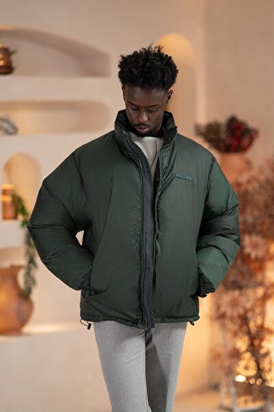 AKÇAYLAR Oversized (Loose Cut) Mock Neck Zipper Closure Inflatable Jacket