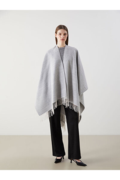 LC Waikiki Gray Tassel Detailed Women's Poncho Scarf
