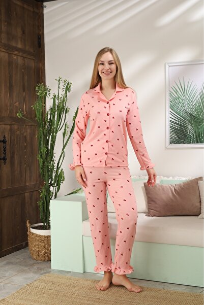 LİLA İÇ GİYİM Bürümcük Long Sleeve Pajama Set - Pink