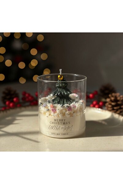 LAVİTAMUM Yılbaşı Çam Figürlü Cam Bardak Mum – El Yapımı Özel Kokulu Soya Wax...